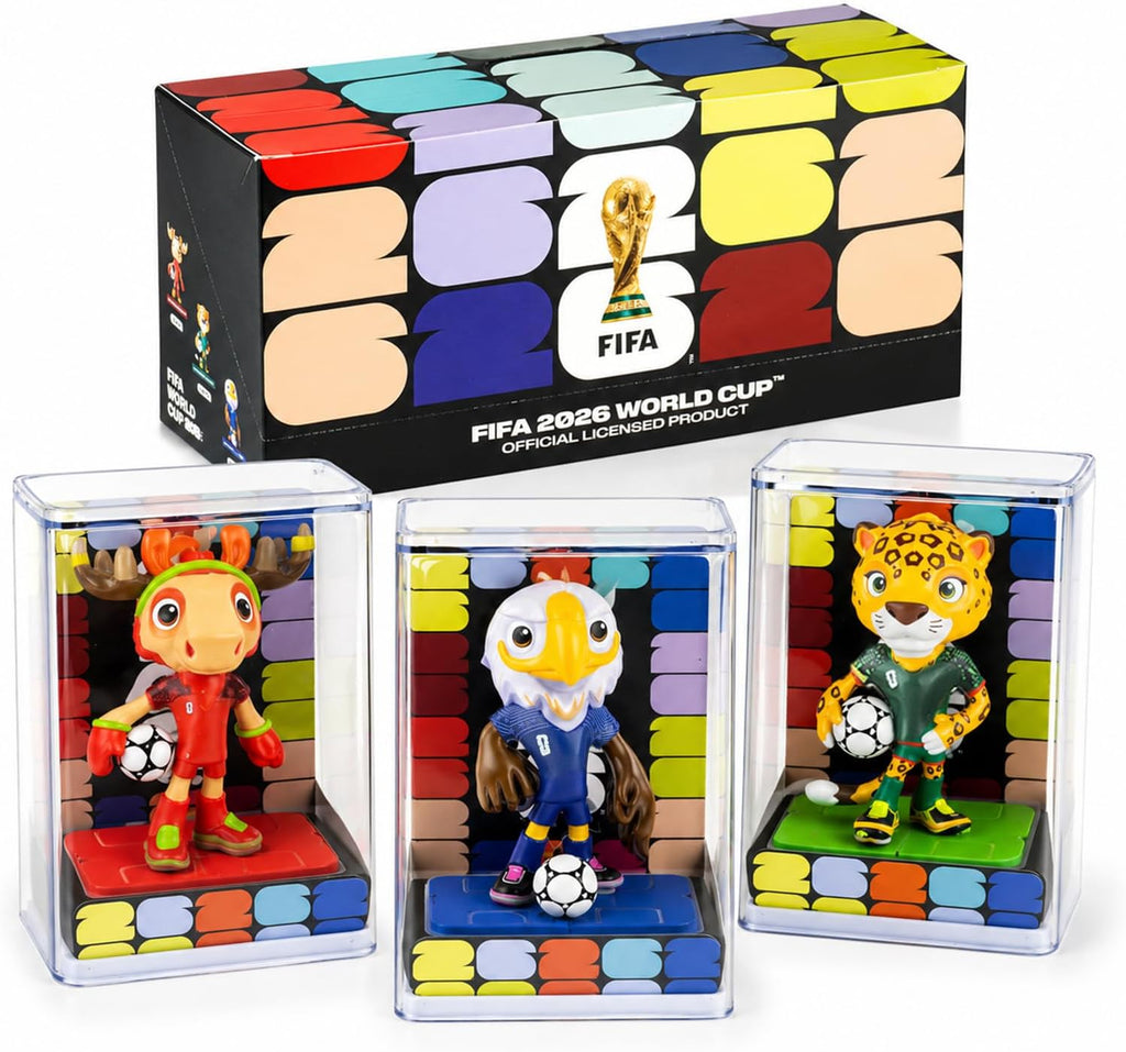 Official World Cup 2026 Merchandise Mascot Figurines Set, Limited Edition World Cup Merch Souvenirs, 3Pack Collectible Soccer Statues in Display Case, Football Fan Gift & World Cup Memorabilia (9cm-A)