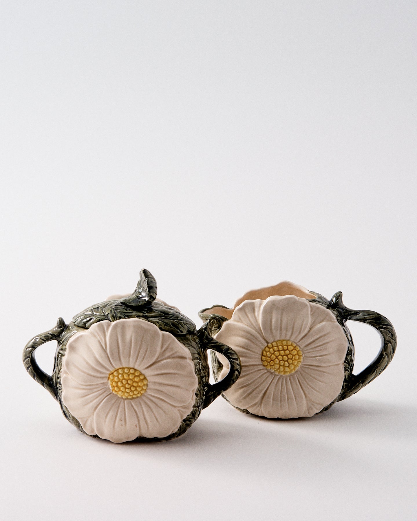 1980s Hand Painted Ceramic Daisy Creamer & Sugar Pot