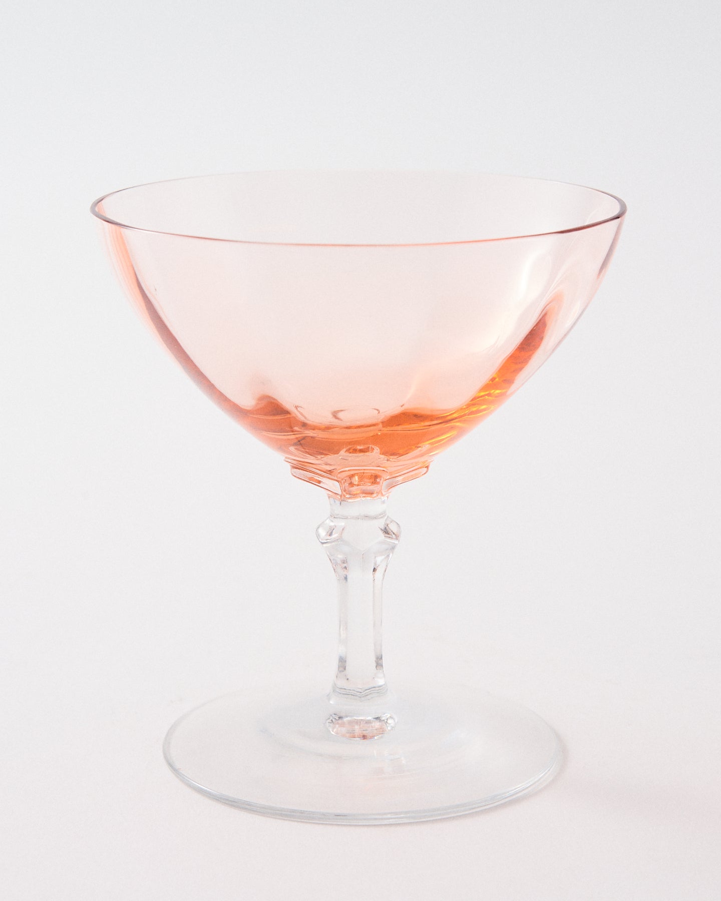1940s Rose Sherbet Ripple Low Faceted Stem Cocktail Glass
