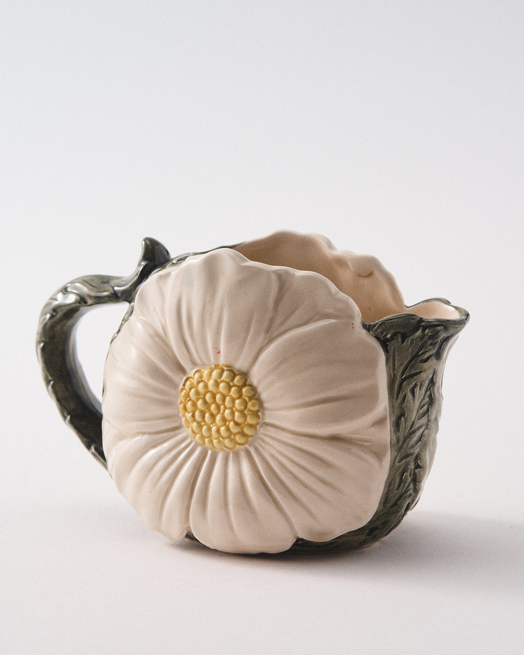 1980s Hand Painted Ceramic Daisy Creamer & Sugar Pot