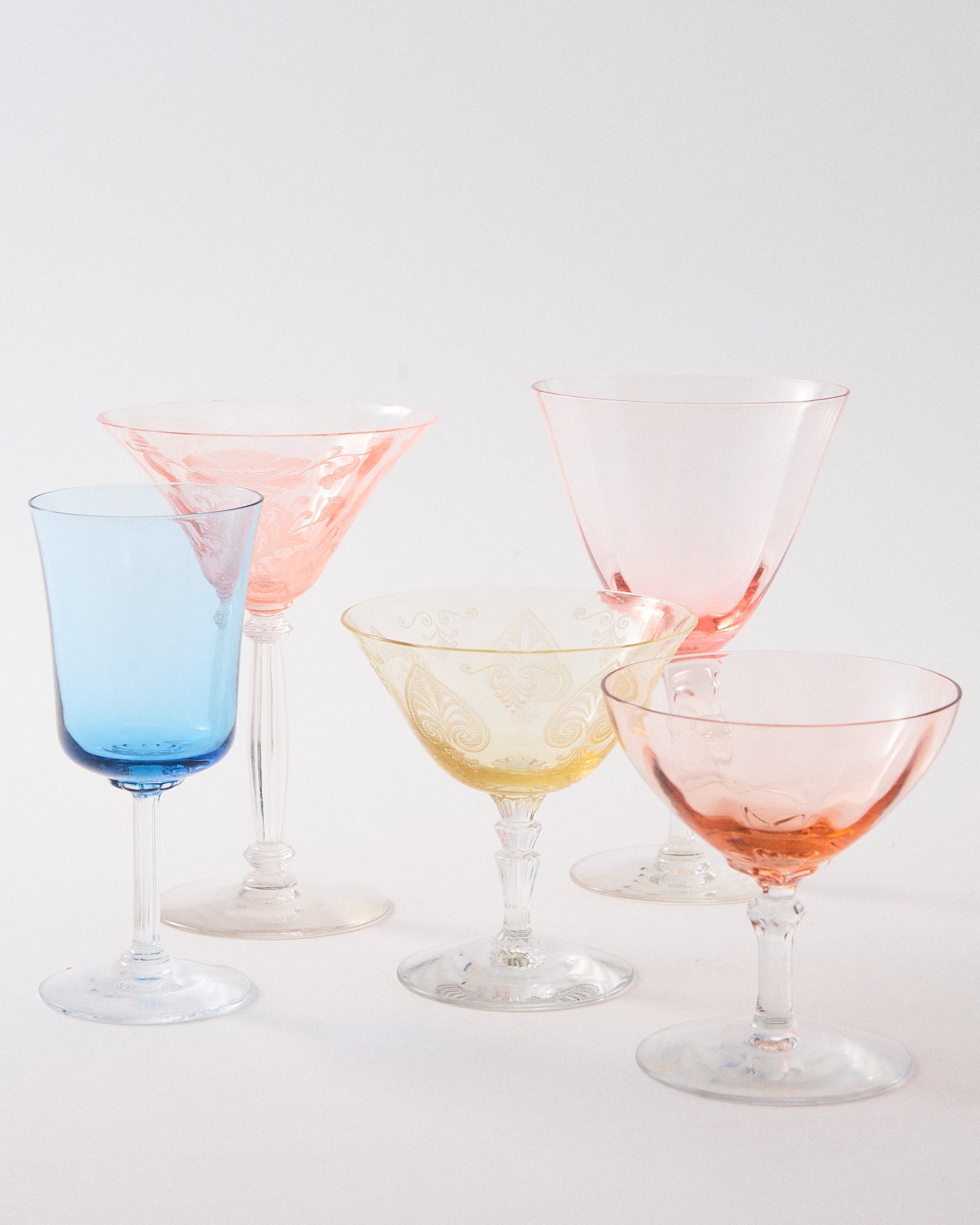 1940s Rose Sherbet Ripple Low Faceted Stem Cocktail Glass