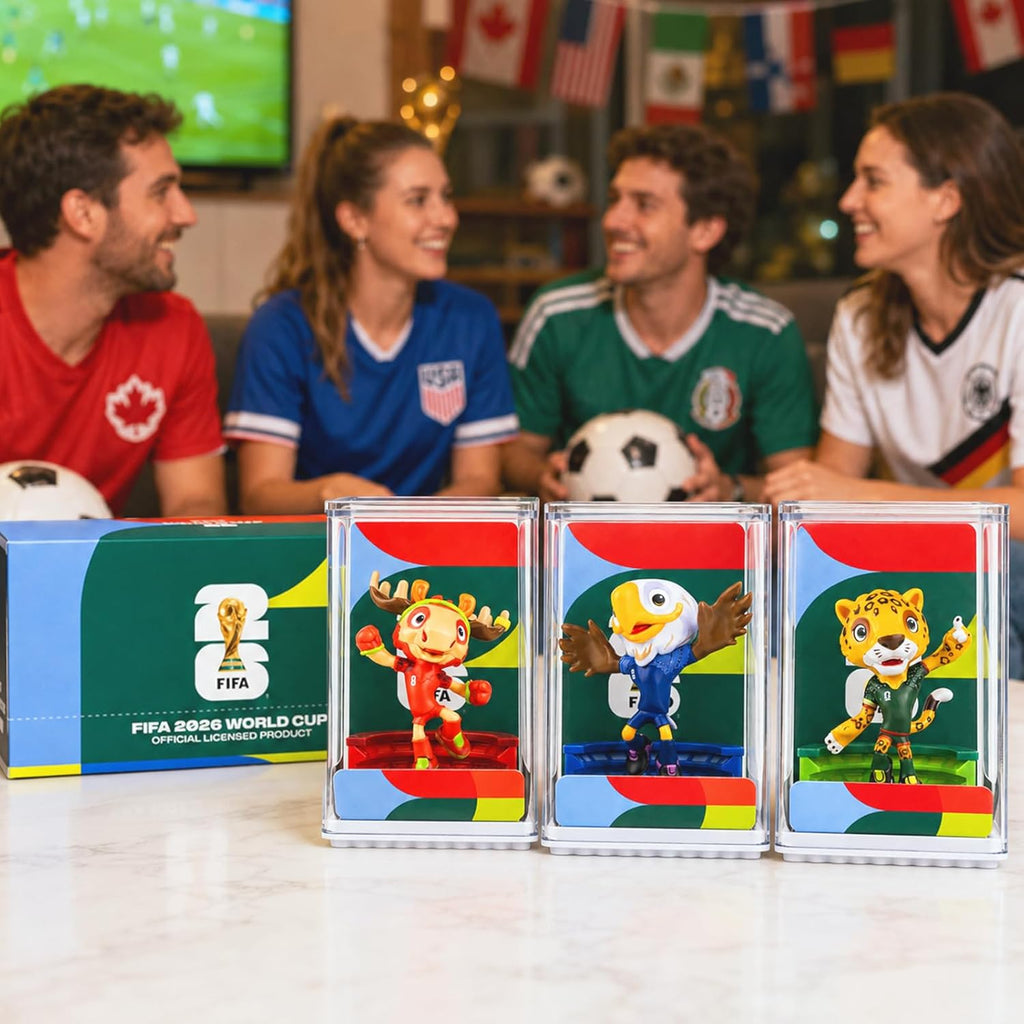 Official World Cup 2026 Merchandise Mascot Figurines Set, Limited Edition World Cup Merch Souvenirs, 3Pack Collectible Soccer Statues in Display Case, Football Fan Gift & World Cup Memorabilia (6cm-B)