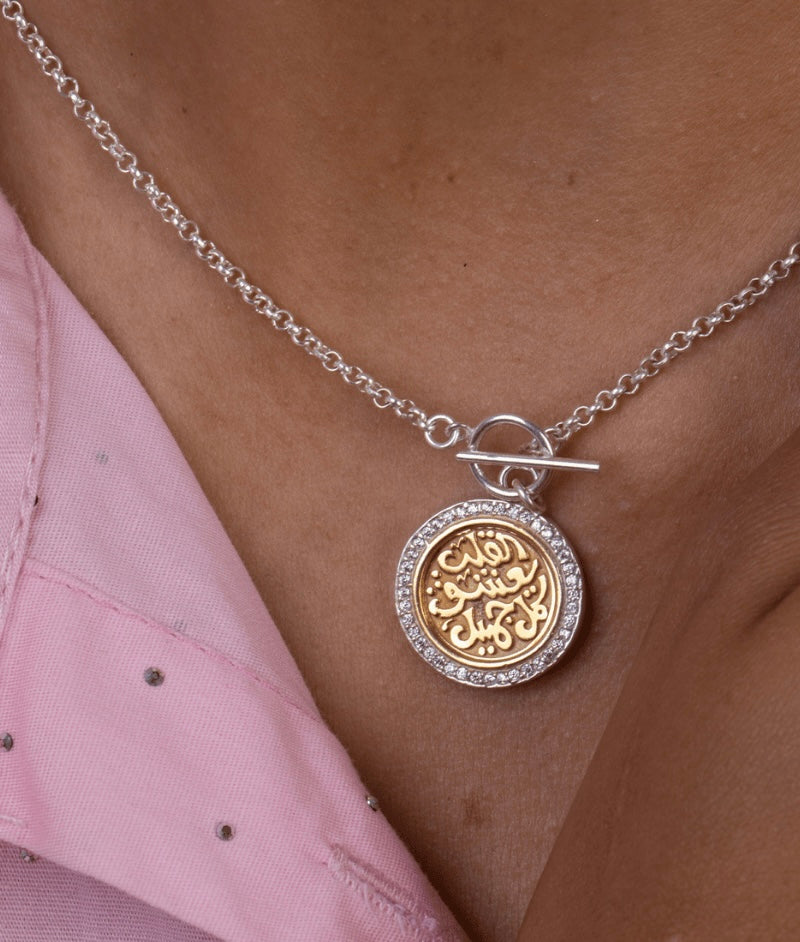 Zircon Qalb Ya3shaq Mix Gold Necklace