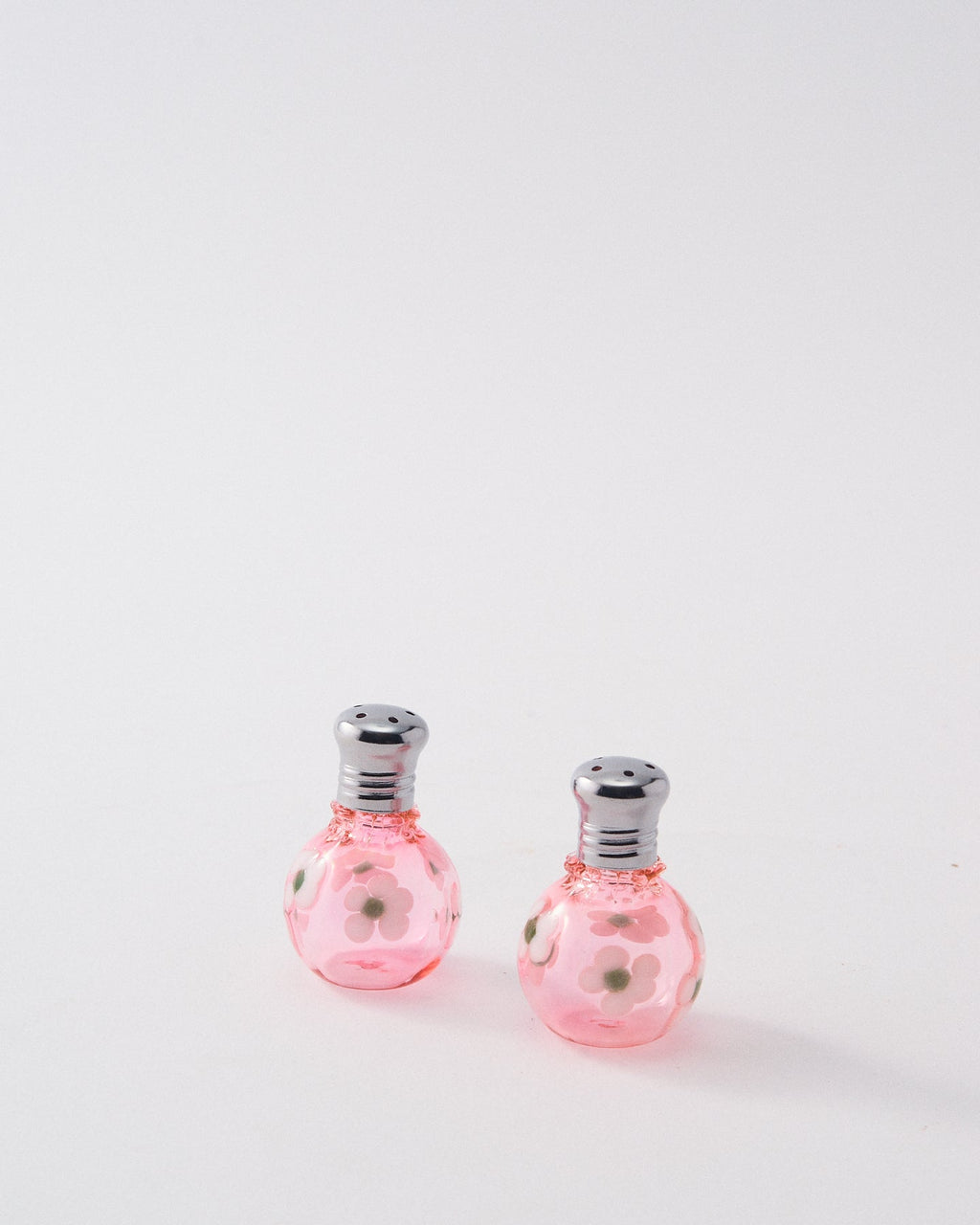 Hand Blown Mini Pink Daisy Salt & Pepper Shakers